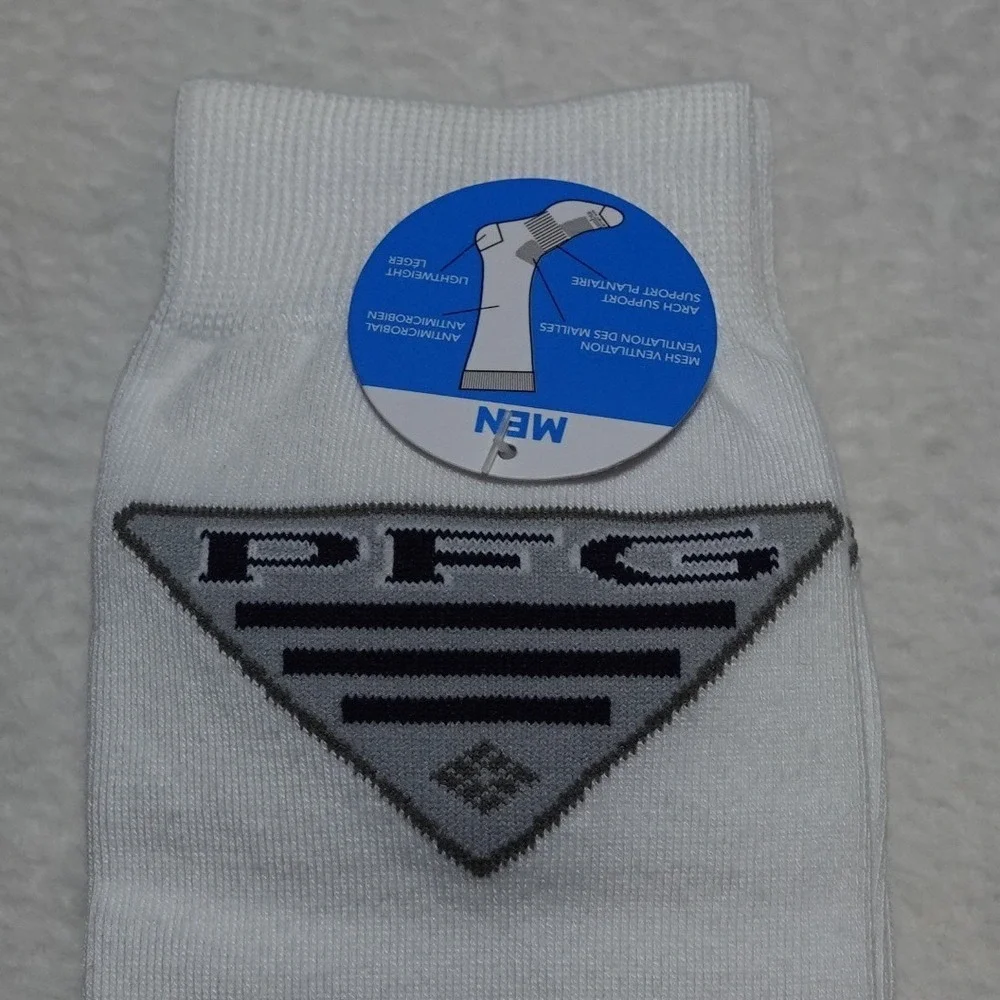 Columbia PFG Crew Socks Men 6-12 White 3-Pack Performance Fishing Gear RCL392MAP